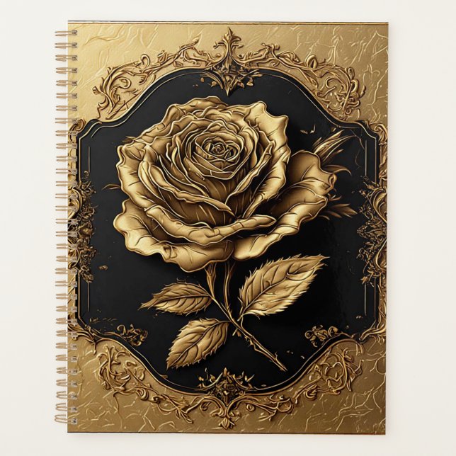 Golden Rose Artwork with Ornate Decorative Element Planner (Front)