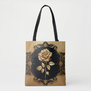 Golden Rose Artwork with Ornate Decorative Element Tote Bag