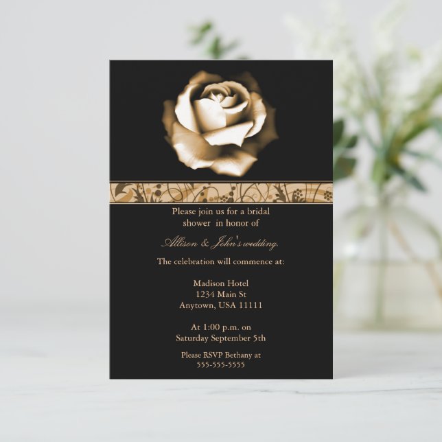 Golden Rose Bridal Shower Invitation (Standing Front)
