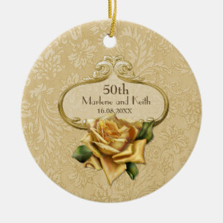 Golden Rose Damask 50th Wedding A Ceramic Tree Decoration
