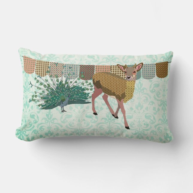 Golden Rose Deer & Peacock  Mojo Pillow (Front)