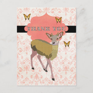 Golden Rose Deer Thank You Postcard