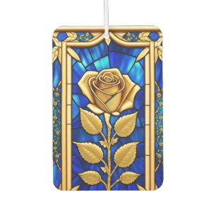 Golden Rose Design in Stained Glass Car Air Freshener
