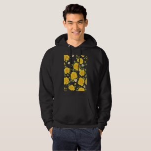 Golden Rose Elegance on Black Hoodie