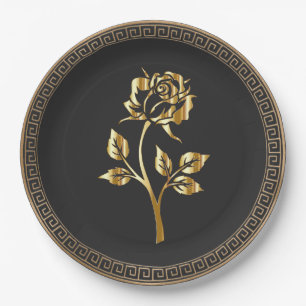 Golden Rose Elegance Paper Plate