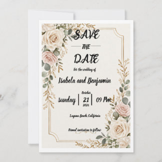 Golden Rose Elegance Save The date card