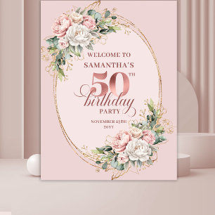 Golden Rose Gold Blush Floral 50th Birthday Party  Tapestry
