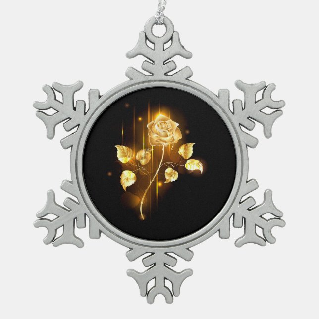 Golden rose ( gold rose ) snowflake pewter christmas ornament (Front)