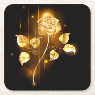 Golden rose ( gold rose ) square paper coaster