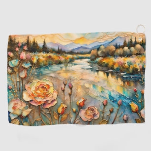 Golden Rose Mountain Valley Sunrise Golf Towel