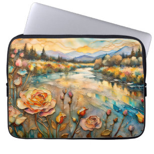 Golden Rose Mountain Valley Sunrise Laptop Sleeve