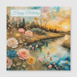 Golden Rose River Valley Sunrise Birthday Magnetic Invitation