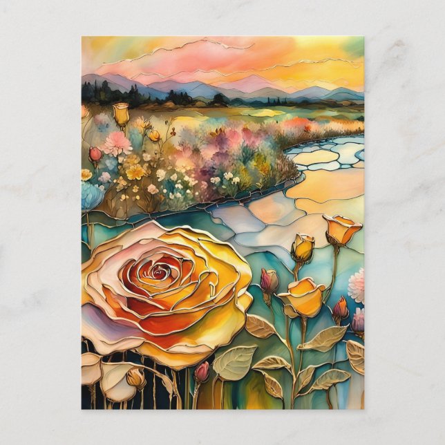 Golden Rose River Valley Sunrise Postcard (Front)