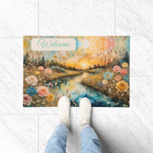 Golden Rose River Valley Sunrise Welcome Doormat