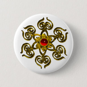 GOLDEN ROSE RUBY 6 CM ROUND BADGE