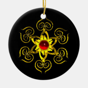 GOLDEN ROSE RUBY ,Black Ceramic Tree Decoration