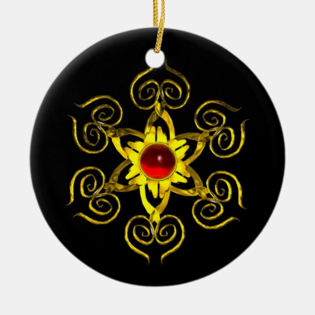 GOLDEN ROSE RUBY ,Black Ceramic Tree Decoration (Front)