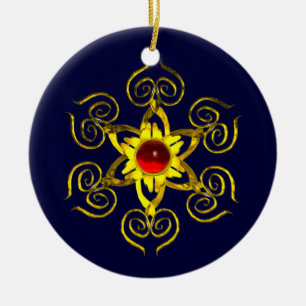 GOLDEN ROSE RUBY ,Blue and white Ceramic Tree Decoration