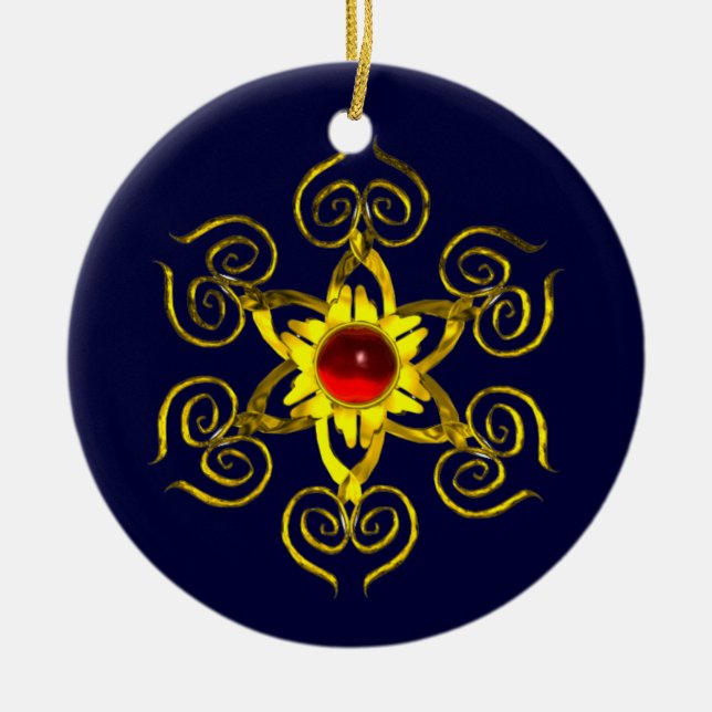 GOLDEN ROSE RUBY ,Blue and white Ceramic Tree Decoration (Front)