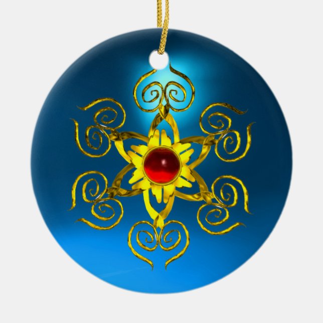 GOLDEN ROSE RUBY Blue Sapphire Ceramic Tree Decoration (Front)