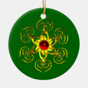GOLDEN ROSE RUBY ,Green and white Ceramic Tree Decoration