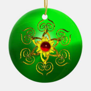 GOLDEN ROSE RUBY Green Emerald Ceramic Tree Decoration