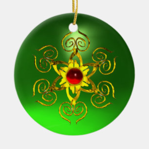 GOLDEN ROSE RUBY Green Emerald Ceramic Tree Decoration