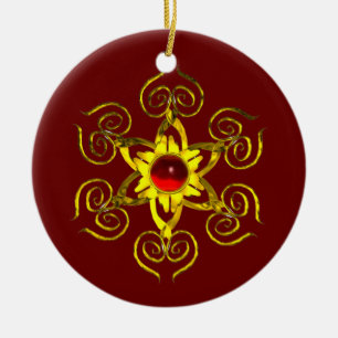 GOLDEN ROSE RUBY ,Red and Blue Ceramic Tree Decoration