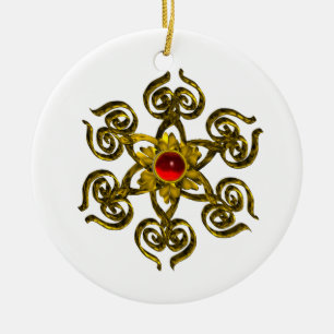 GOLDEN ROSE RUBY ,white Ceramic Tree Decoration