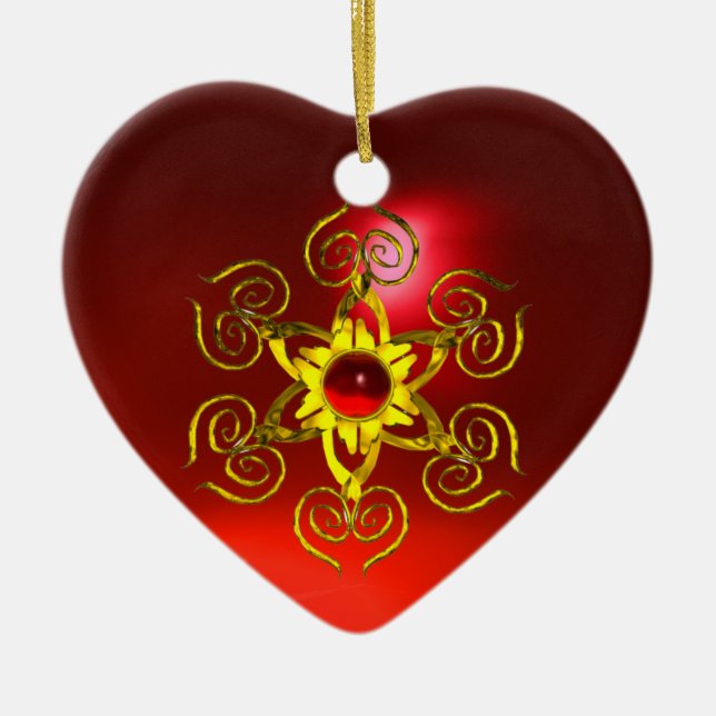 GOLDEN ROSE RUBY ,White Heart Ceramic Tree Decoration (Front)