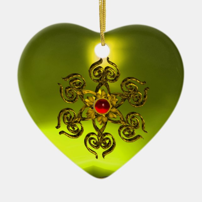 GOLDEN ROSE RUBY ,Yellow Topaz ,Purple Pink Ceramic Tree Decoration (Front)