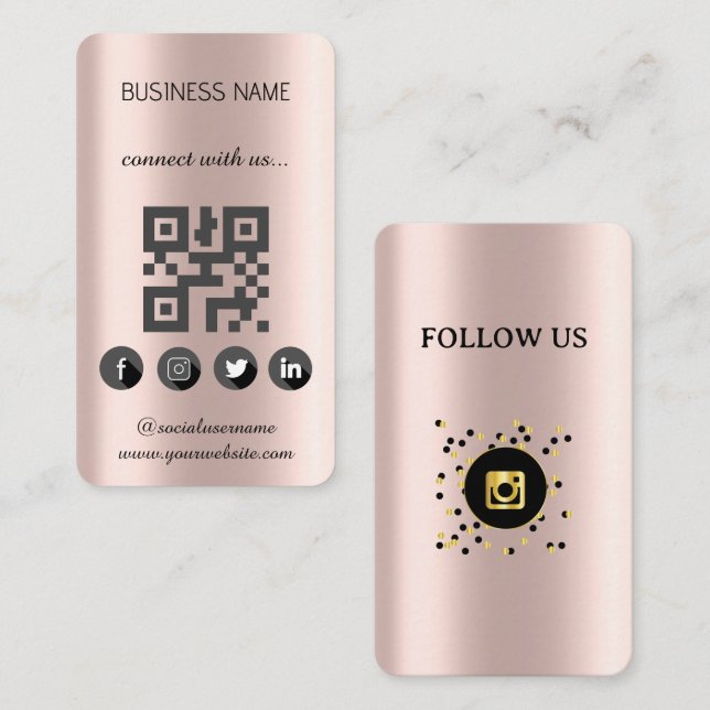 Golden rose -Social Media QR Code  Business Card (Front/Back)