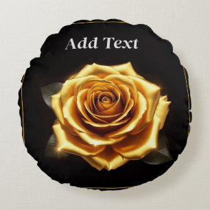 Golden Rose with Glowing Borders Round Cushion