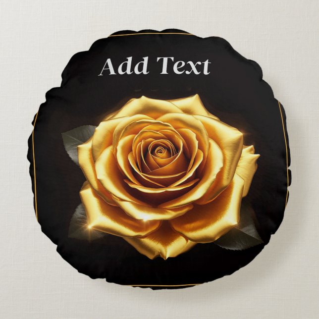 Golden Rose with Glowing Borders Round Cushion (Front)