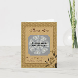 Golden Rosebuds Personalised Wedding Photo  Thank You Card