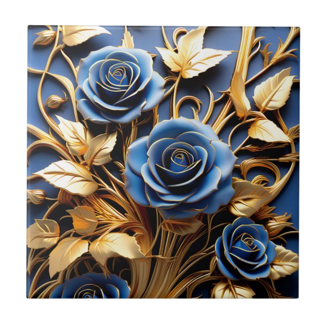 Golden Roses Art Nouveau Tile (Front)