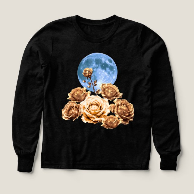 Golden Roses & Blue Full Moon Celestial Aesthetic  (Design Front)