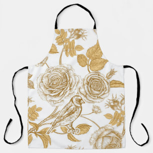 Golden roses, flowers, leaves and berries of dog apron