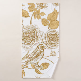 Golden roses, flowers, leaves and berries of dog bath towel