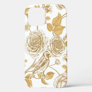 Golden roses, flowers, leaves and berries of dog iPhone 12 case