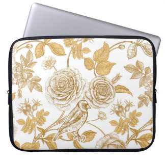 Golden roses,  flowers,  leaves and berries of dog laptop sleeve