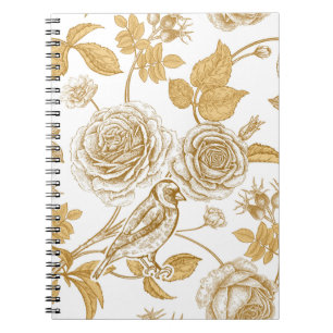 Golden roses, flowers, leaves and berries of dog notebook