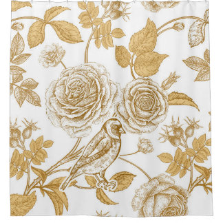 Golden roses,  flowers,  leaves and berries of dog shower curtain