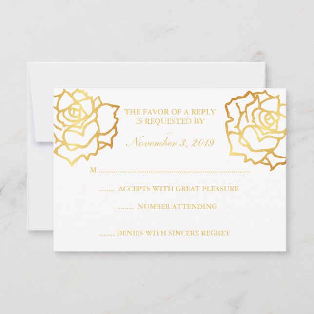 Golden Roses RSVP - White Card (Front)