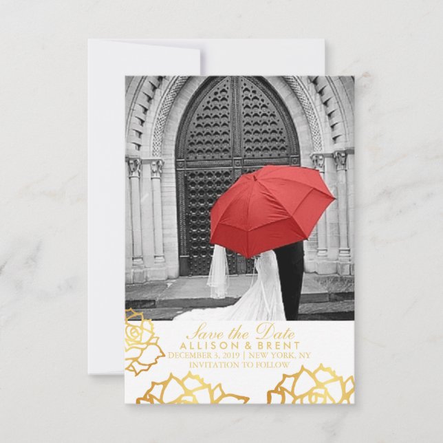 Golden Roses Save the Date - White (Front)