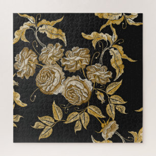 Golden Roses: Vintage Embroidery Pattern Jigsaw Puzzle