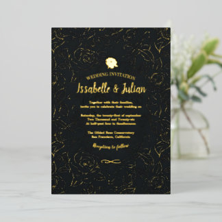 golden roses wedding invitation 