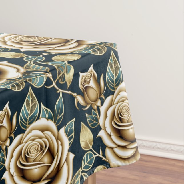 Golden Roses With a Metallic Finish Tablecloth (In Situ)