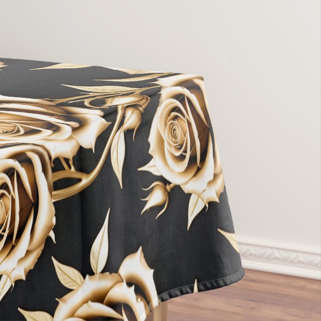 Golden Roses With Sharp Metallic Edges  Tablecloth (In Situ)