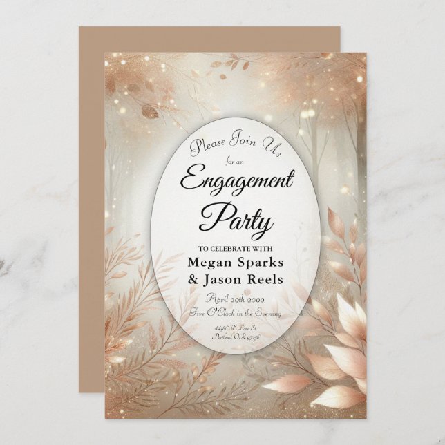 Golden Rosewood Enchanted Forest Engagement Party Invitation (Front/Back)